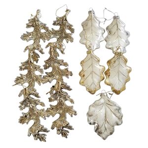 Leaf Christmas Ornaments Glass & Plastic White Gold Holographic Glitter